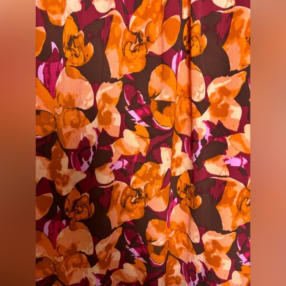 H By Halston Cascade Orange & Purple Floral Fitted Bodice Chiffon Caftan Dress M - Picture 7 of 9